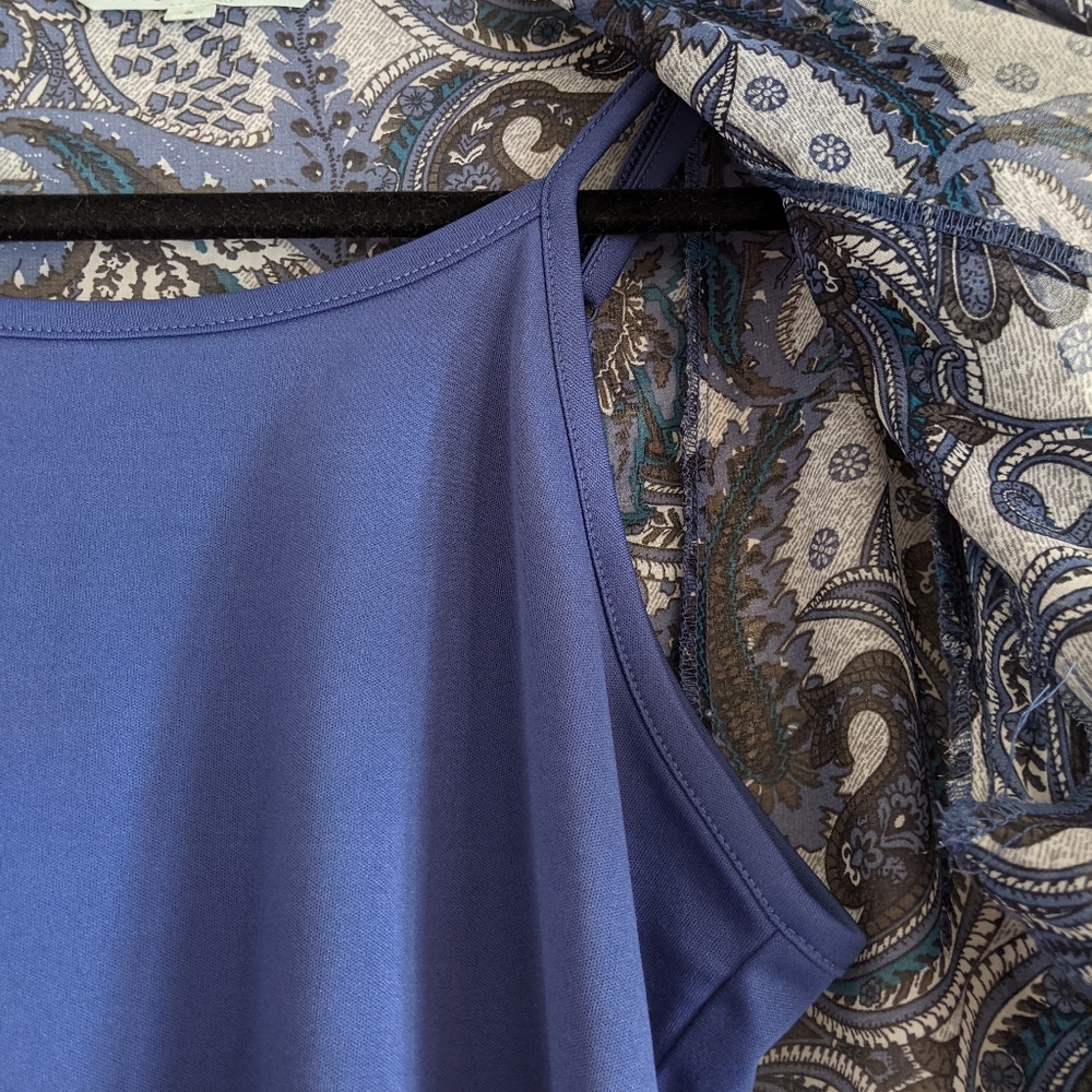 Cleo Petite - navy paisley buttoned shirt & camisole set - Picture 6 of 8
